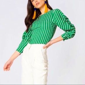 Mango | Green Pinstripe Ruffle Sleeve Top | S